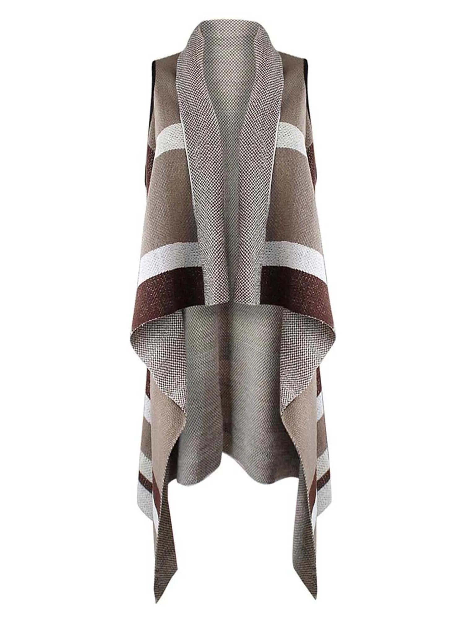 Beige & Taupe Sleeveless Long Draped Sweater Vest