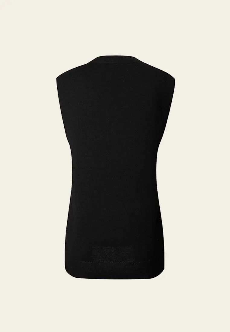 Black Sequin Wool Knit Vest