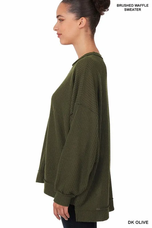 Brushed Waffle Oversized Exposed Seam Sweater