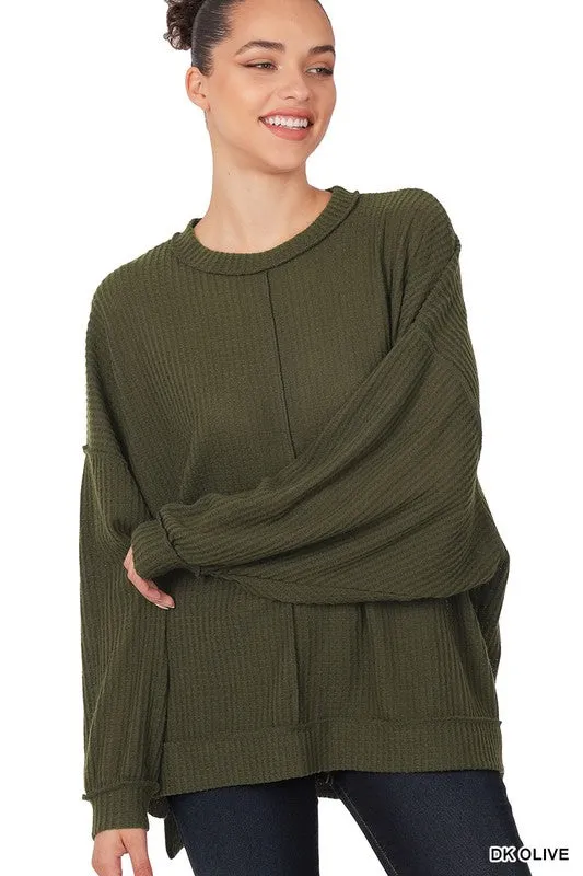 Brushed Waffle Oversized Exposed Seam Sweater