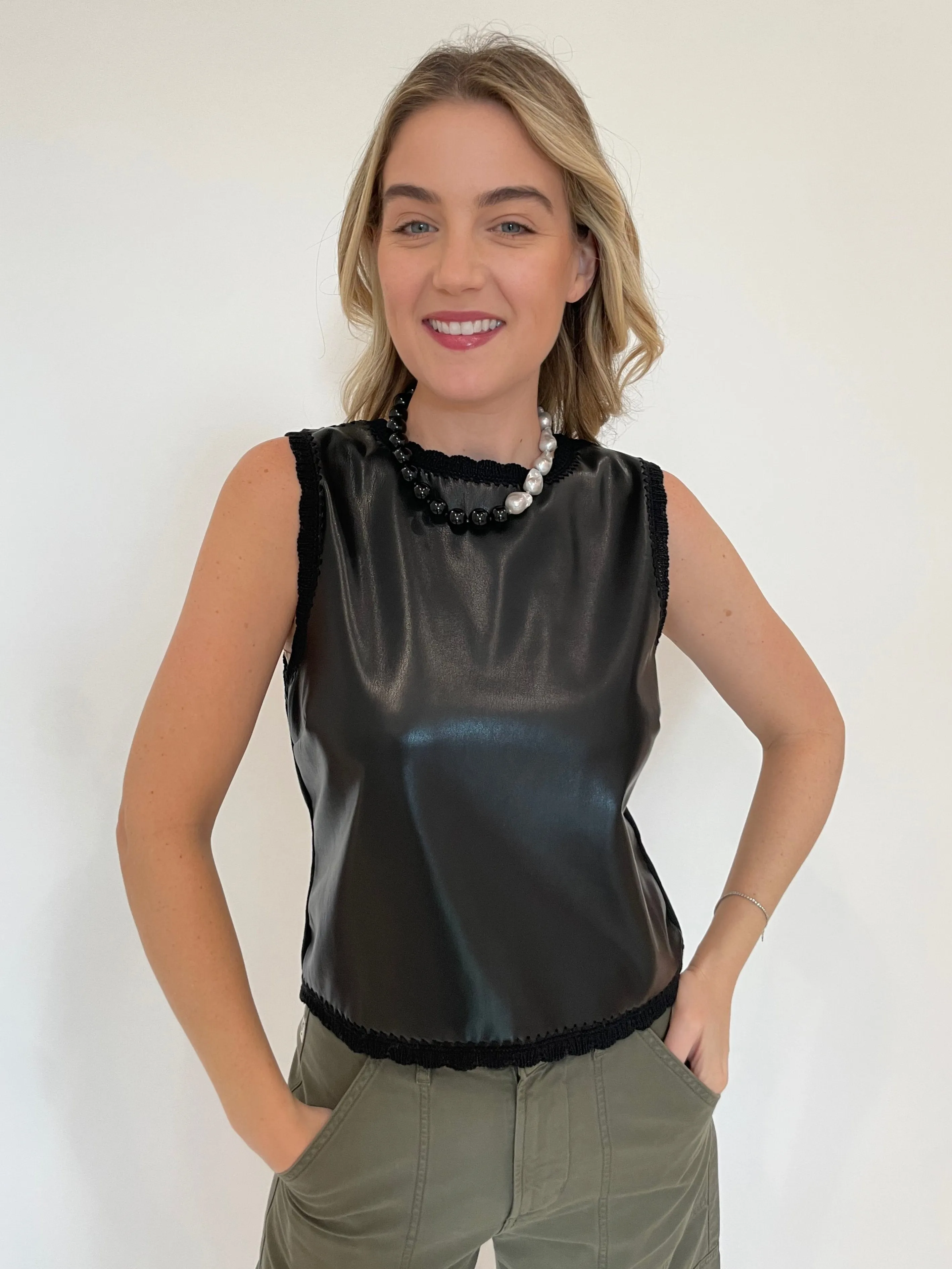 Cece Vegan Leather Sleeveless Top - Black