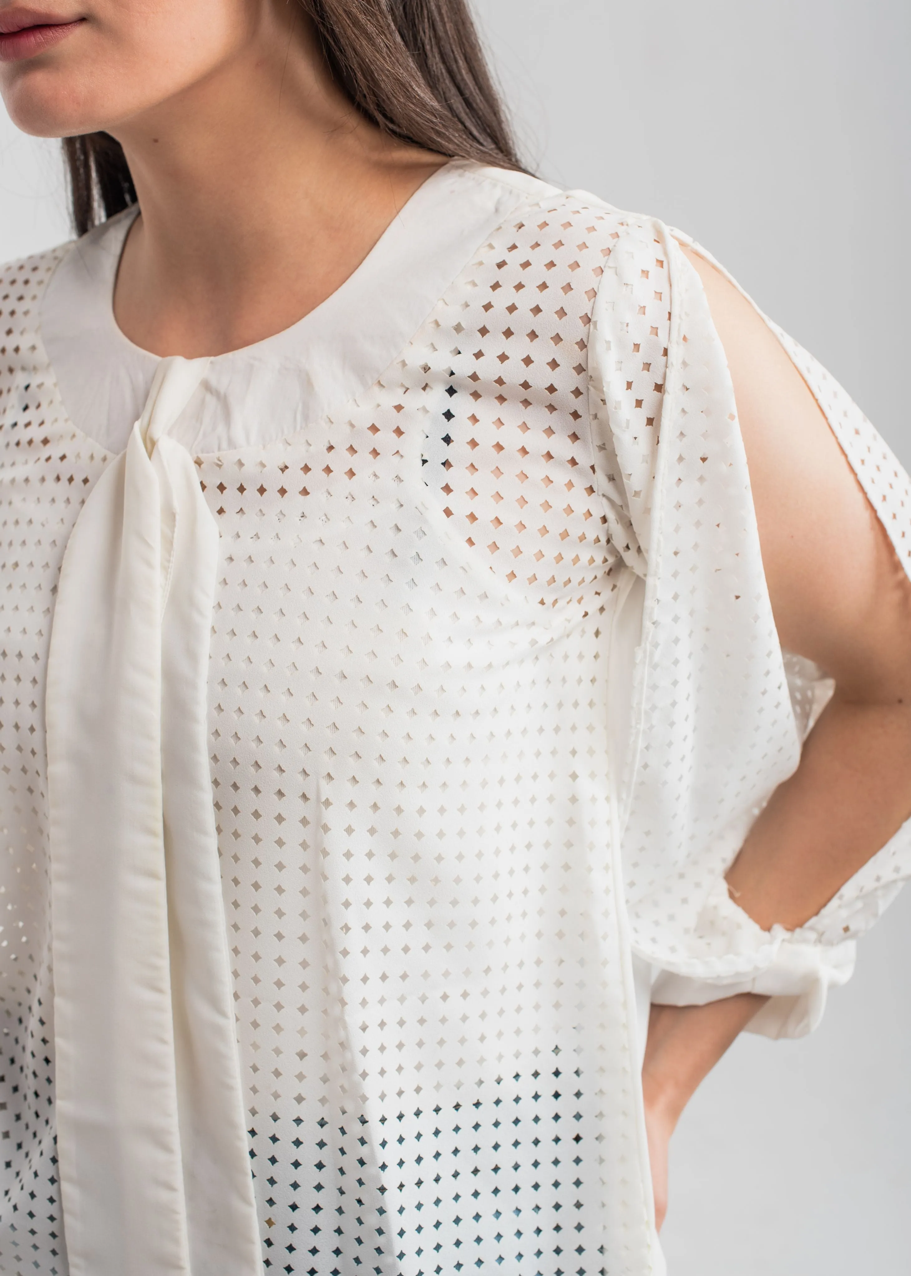 Cloud White Formal Top Laser Cut