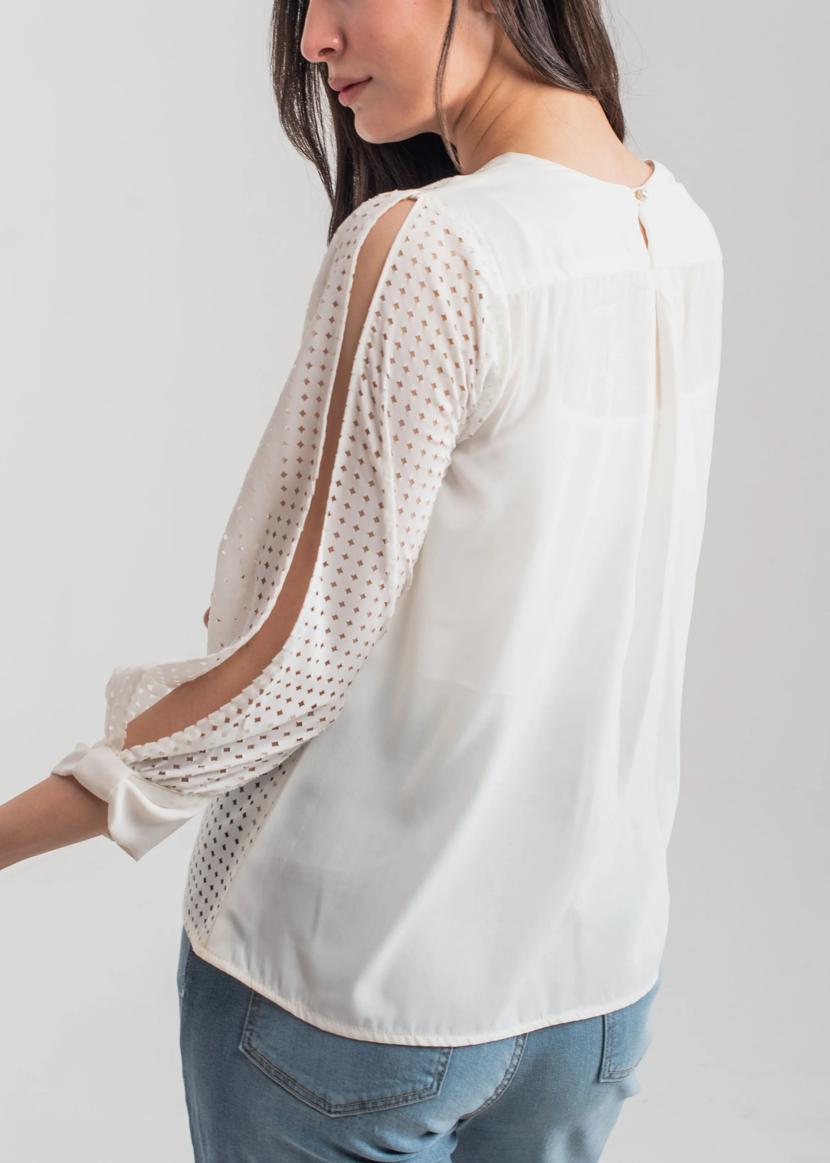 Cloud White Formal Top Laser Cut