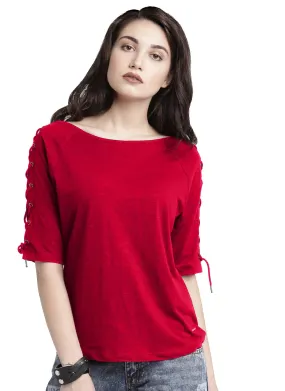 DHRUVI TRENDZ Women's Solid Regular Fit Top (T-1118-XL_Red X-Large)