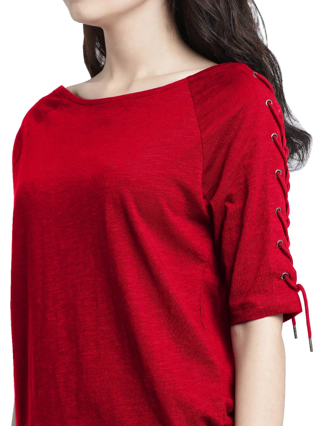 DHRUVI TRENDZ Women's Solid Regular Fit Top (T-1118-XL_Red X-Large)