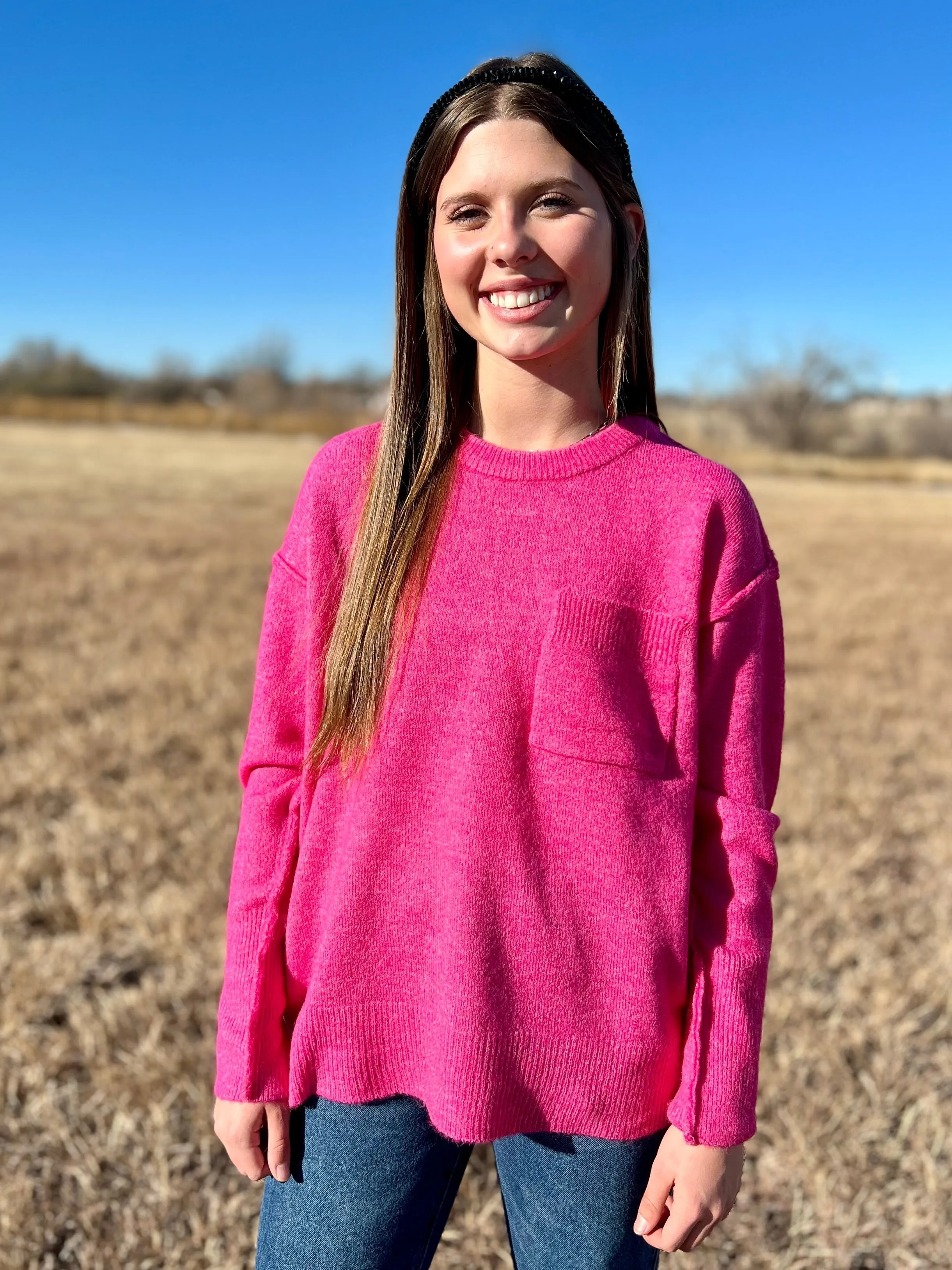 Don't Pick My Pockets Fuchsia Sweater*