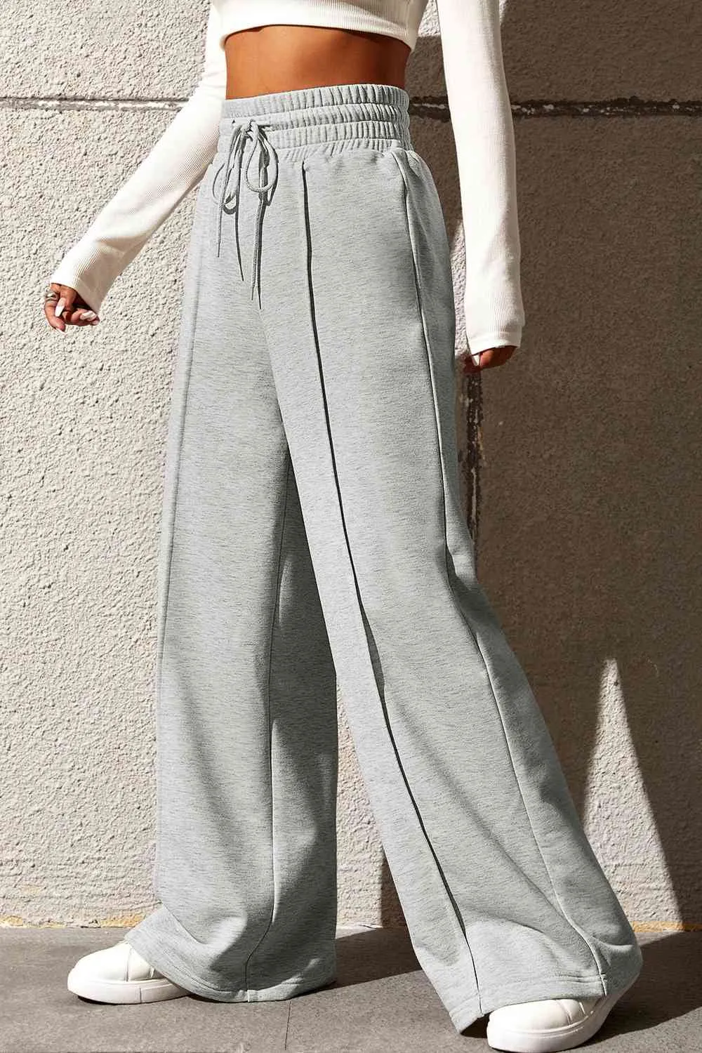 Drawstring Wide Leg Pants with Pockets