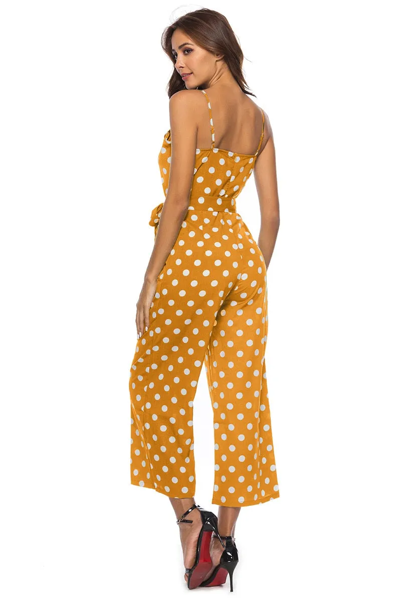 Elegant Stylish Ladies' Polka Dot Print Lace-up Jumpsuits