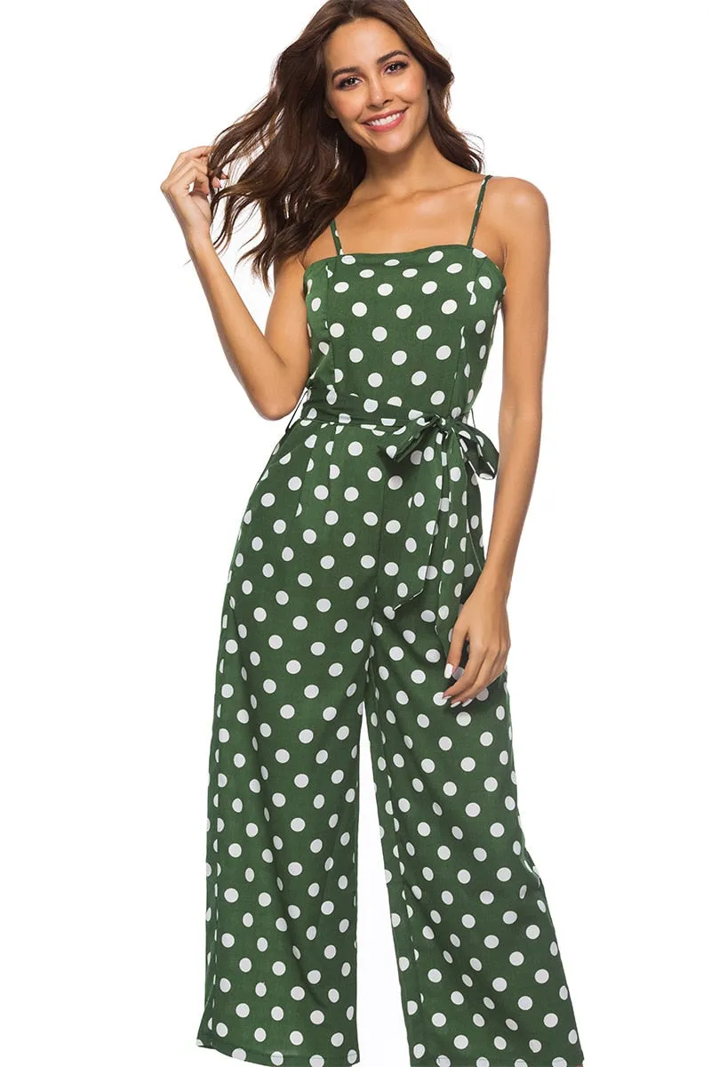 Elegant Stylish Ladies' Polka Dot Print Lace-up Jumpsuits