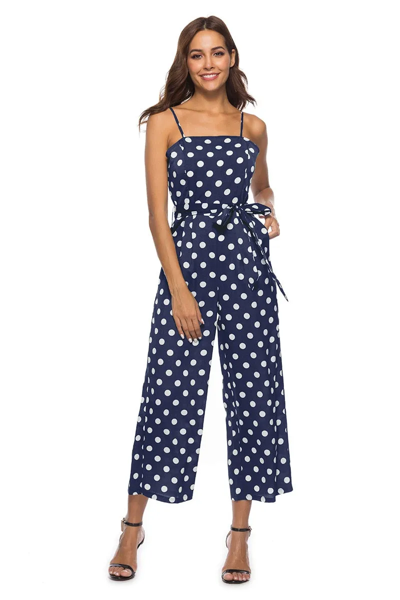 Elegant Stylish Ladies' Polka Dot Print Lace-up Jumpsuits