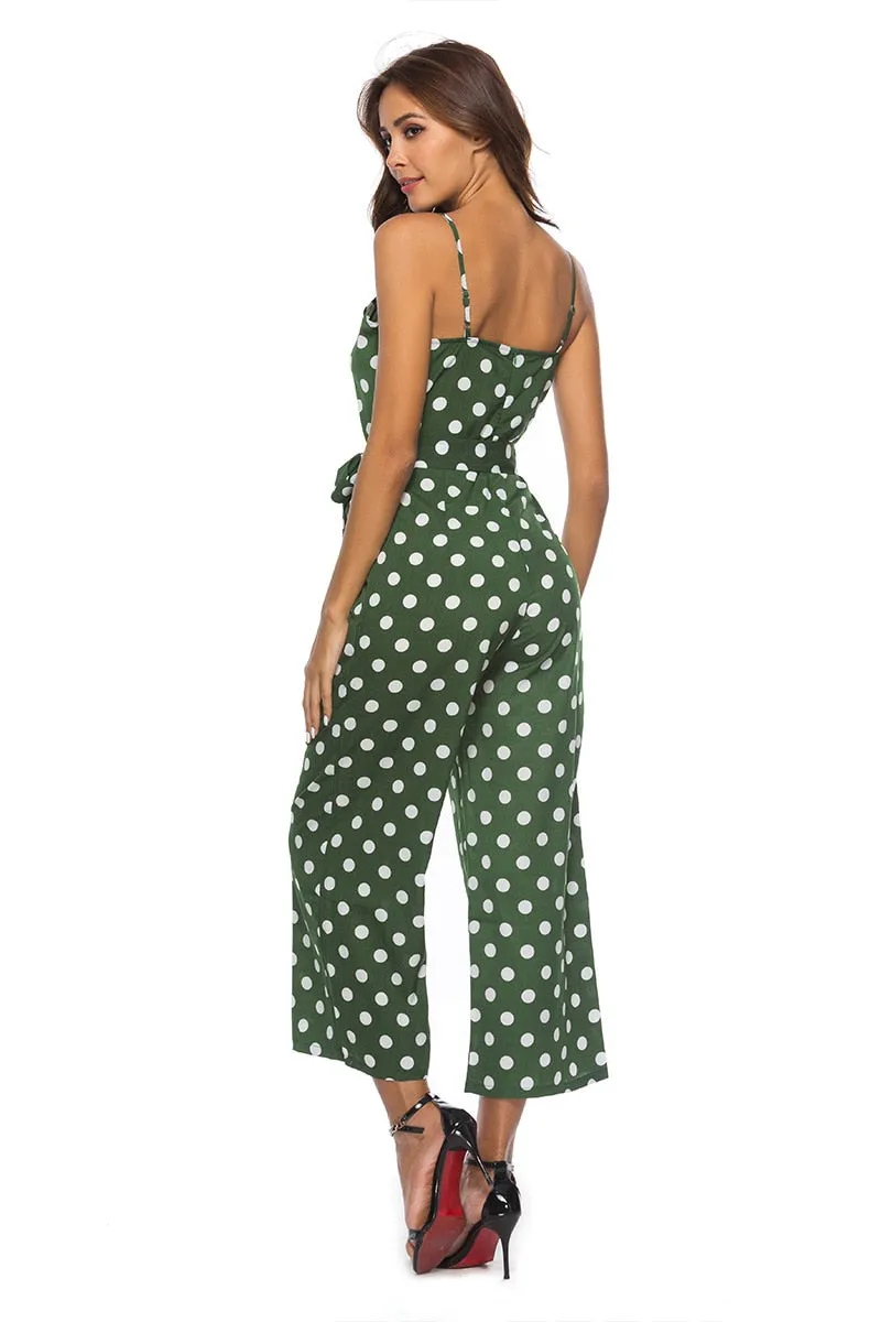 Elegant Stylish Ladies' Polka Dot Print Lace-up Jumpsuits