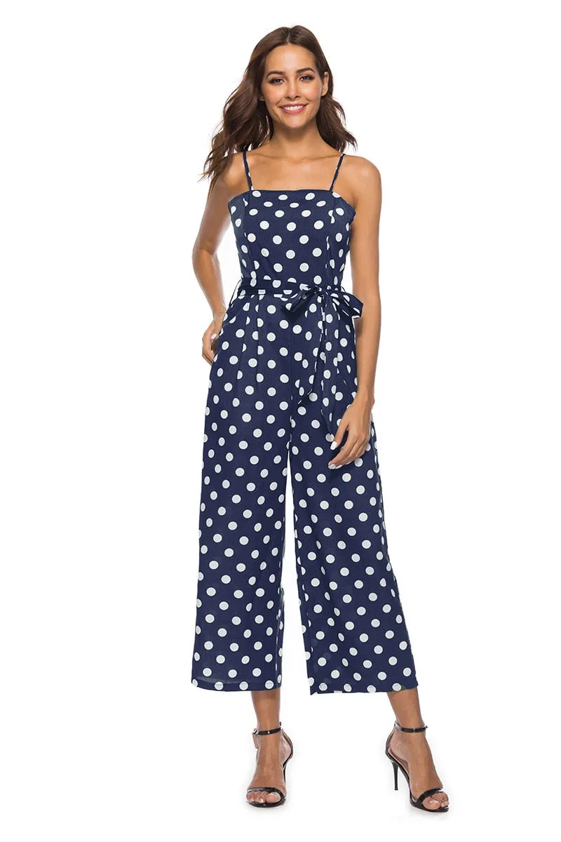 Elegant Stylish Ladies' Polka Dot Print Lace-up Jumpsuits