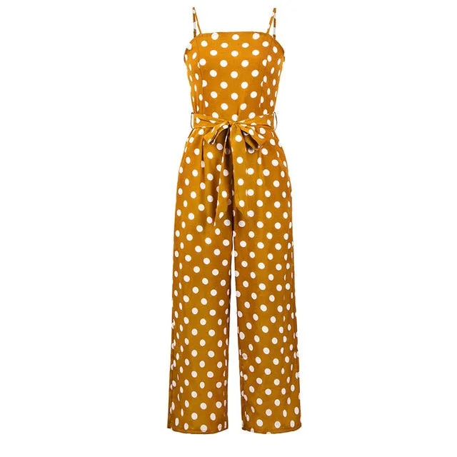 Elegant Stylish Ladies' Polka Dot Print Lace-up Jumpsuits