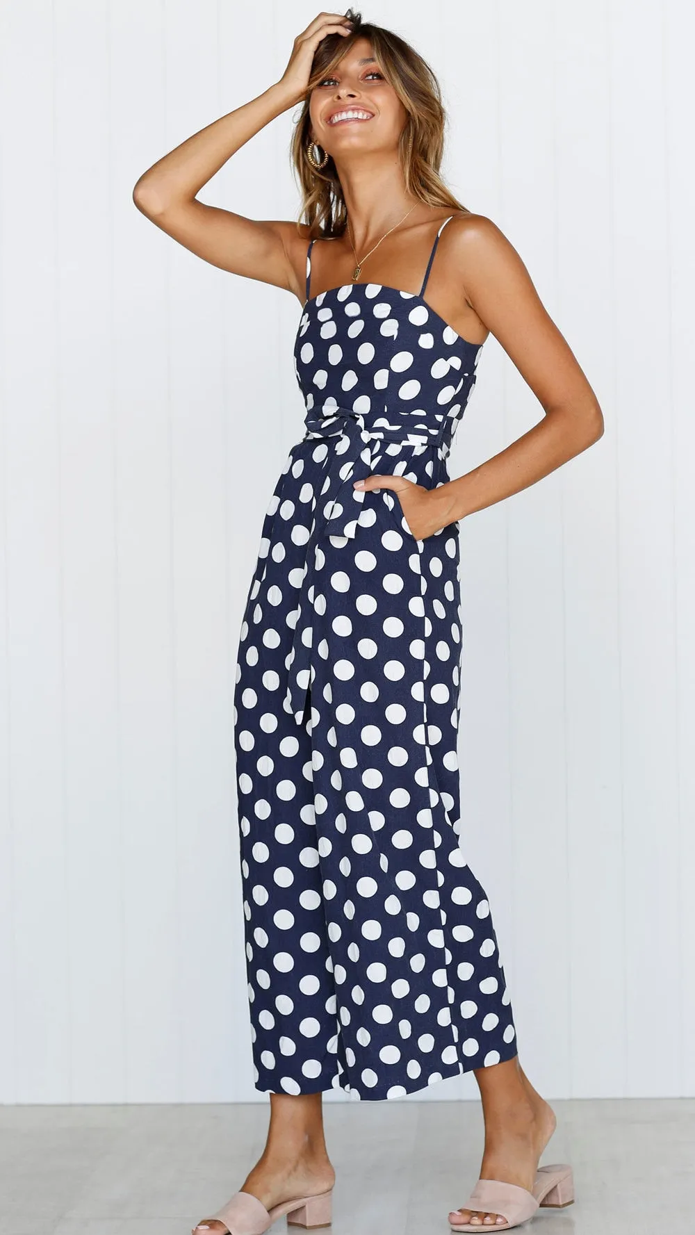 Elegant Stylish Ladies' Polka Dot Print Lace-up Jumpsuits