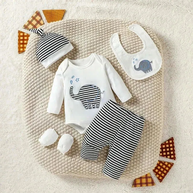 Elephant Streetwear Fashion - Pantsuit   Hat   Gloves   Bib (0-6M)