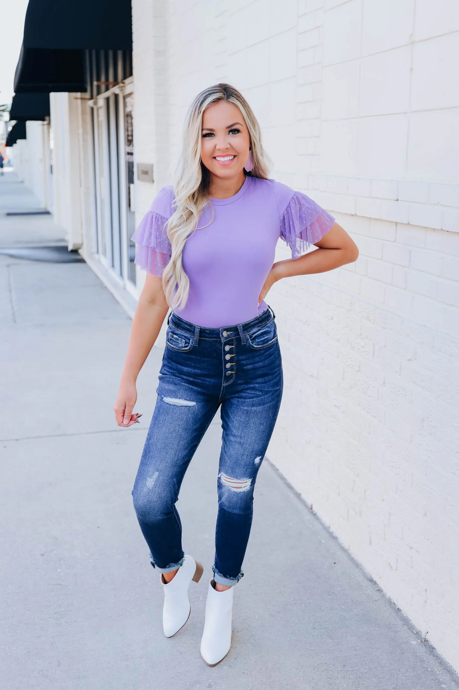 Full Of Style Ruffle Sleeve Top - Lavender - FS