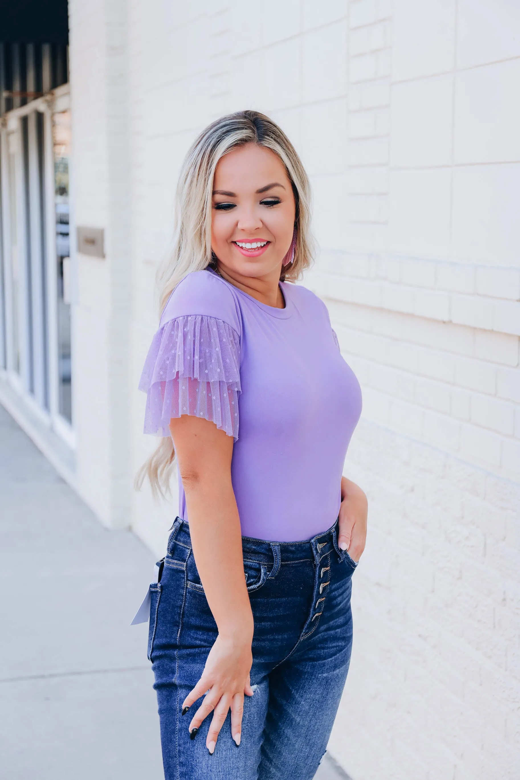 Full Of Style Ruffle Sleeve Top - Lavender - FS