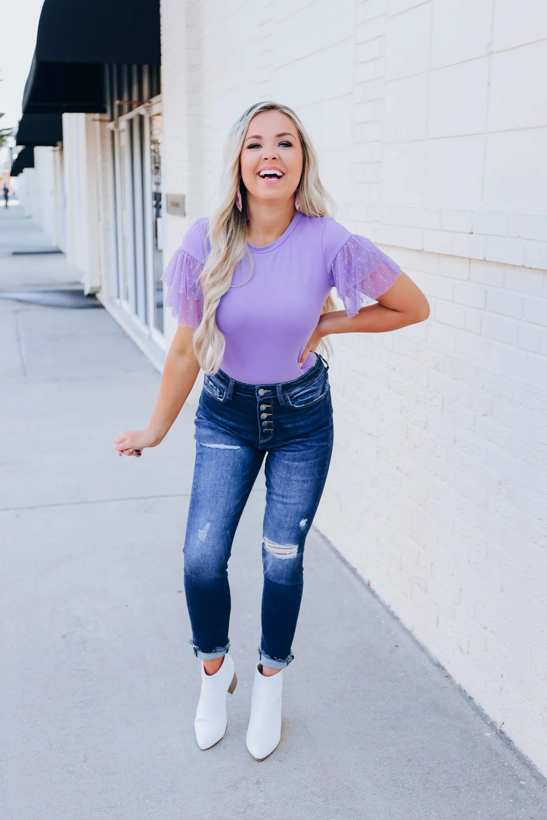 Full Of Style Ruffle Sleeve Top - Lavender - FS