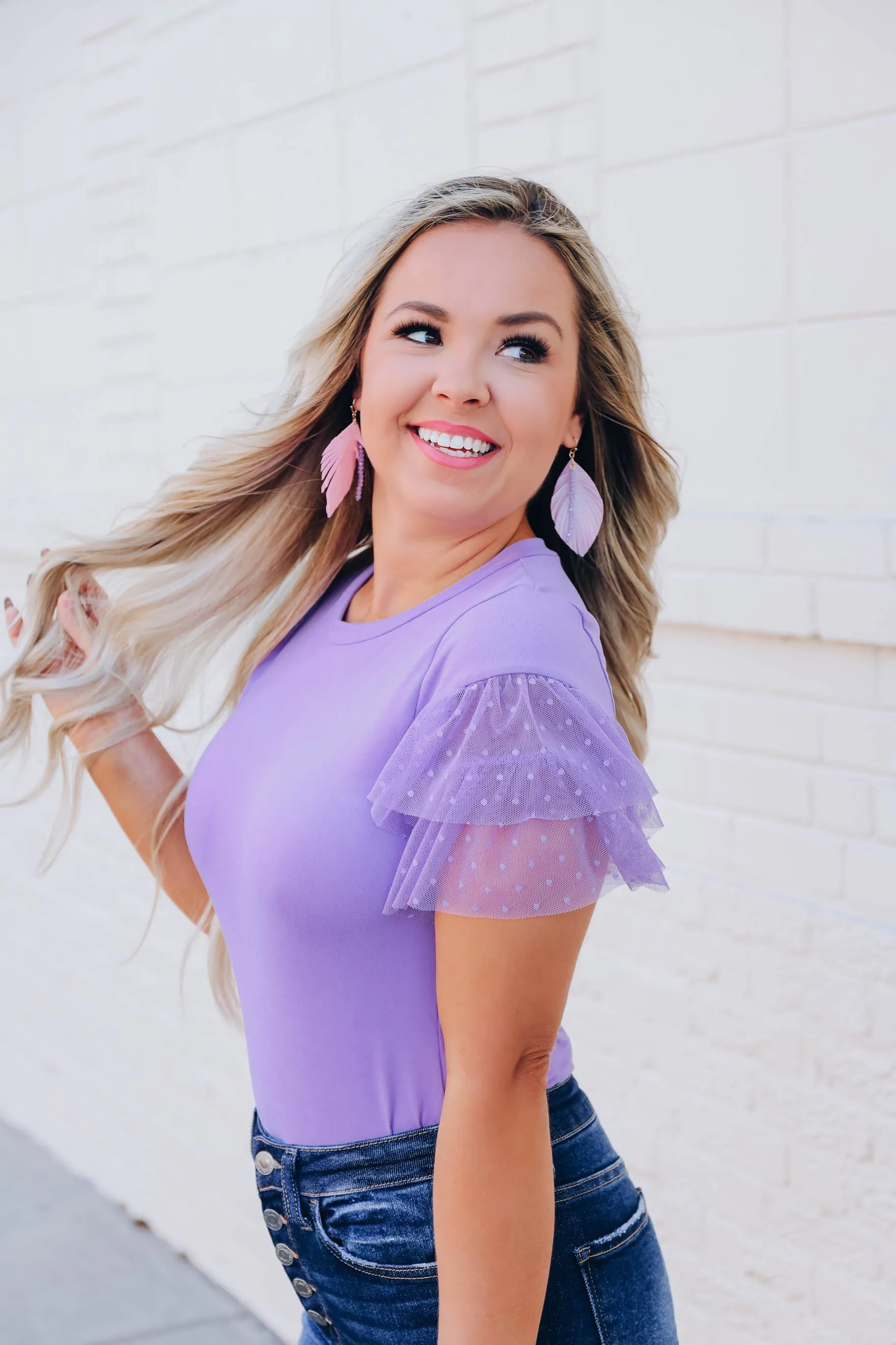 Full Of Style Ruffle Sleeve Top - Lavender - FS