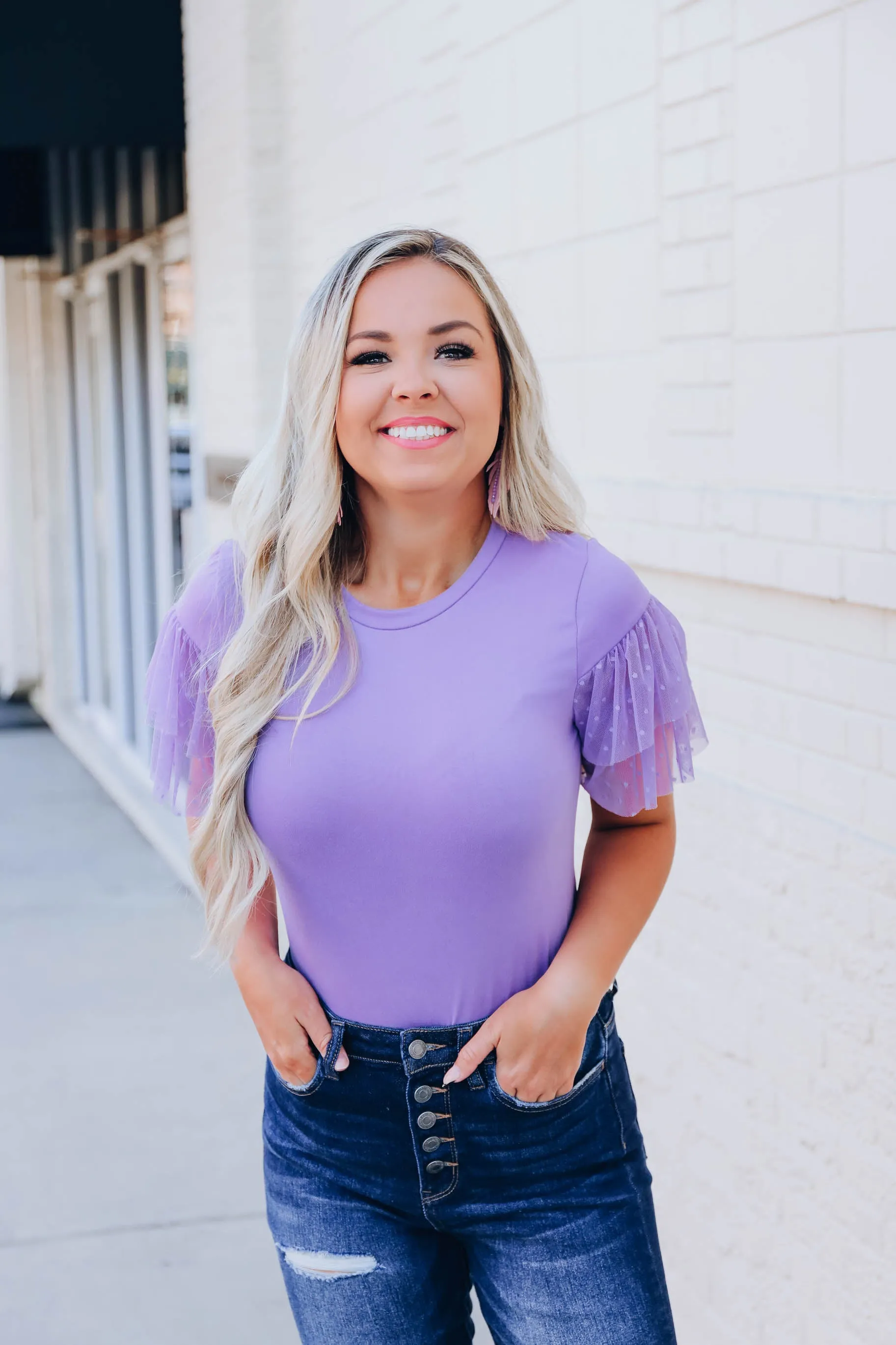 Full Of Style Ruffle Sleeve Top - Lavender - FS