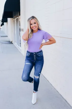 Full Of Style Ruffle Sleeve Top - Lavender - FS