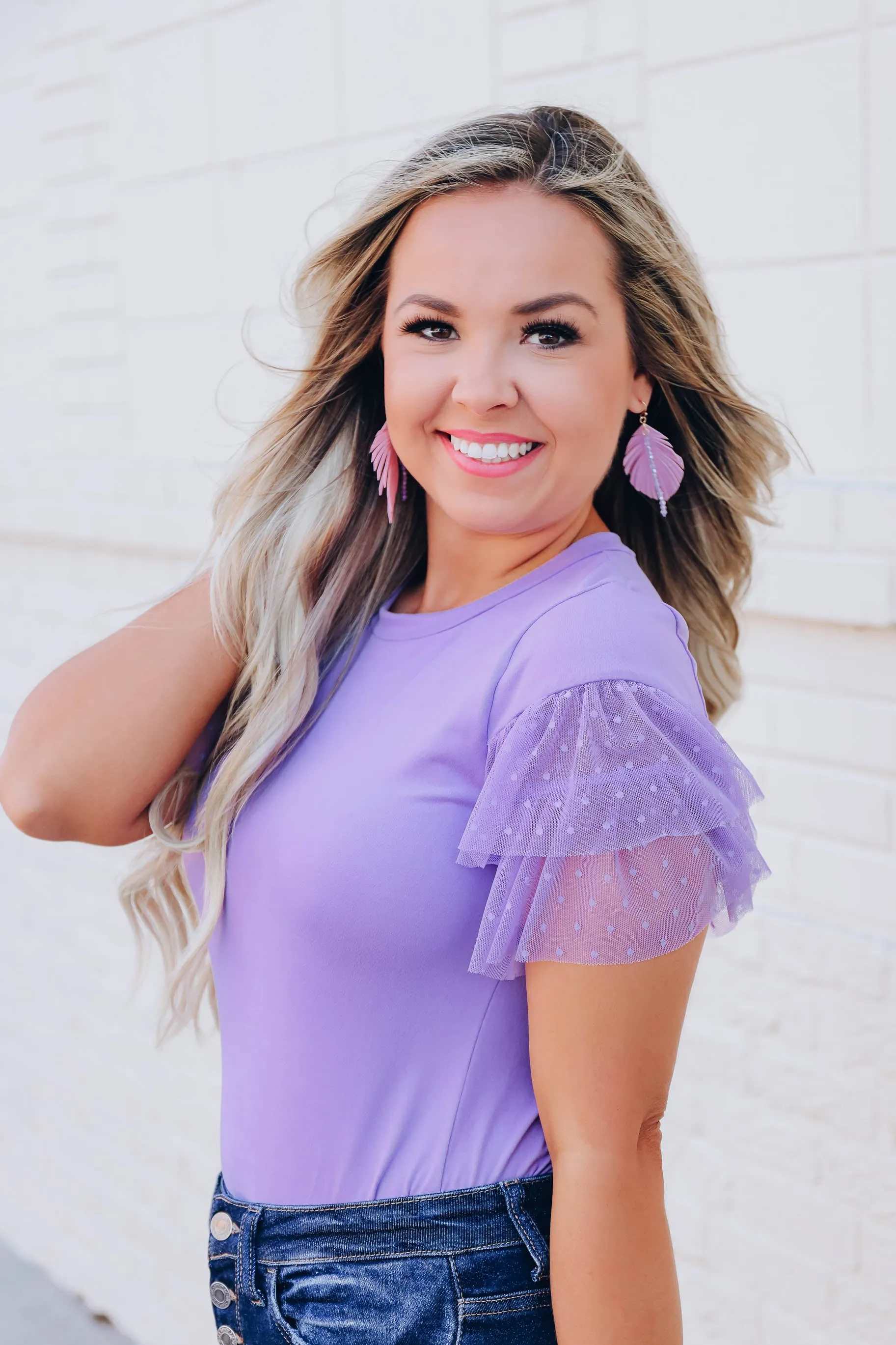 Full Of Style Ruffle Sleeve Top - Lavender - FS