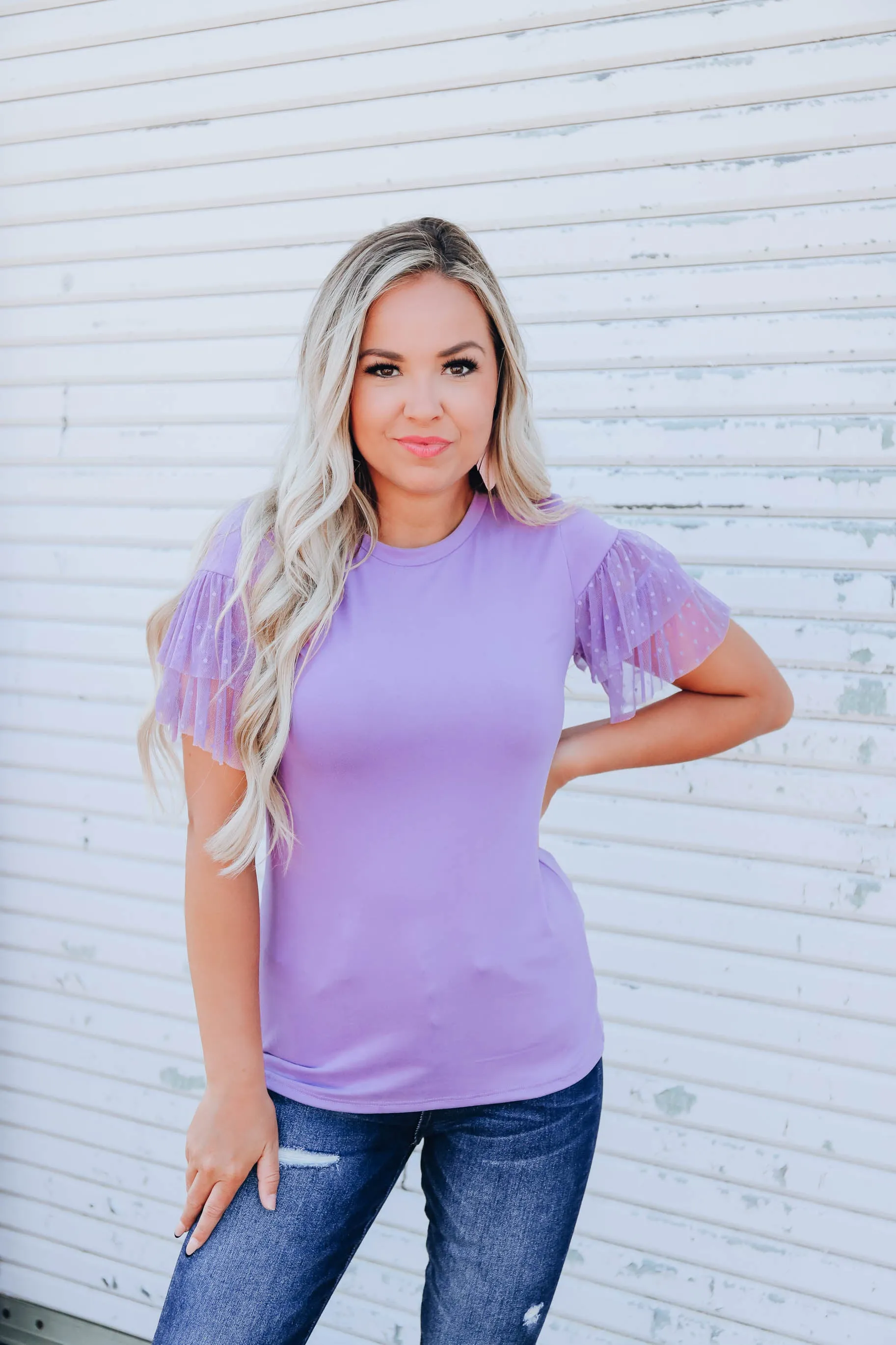 Full Of Style Ruffle Sleeve Top - Lavender - FS