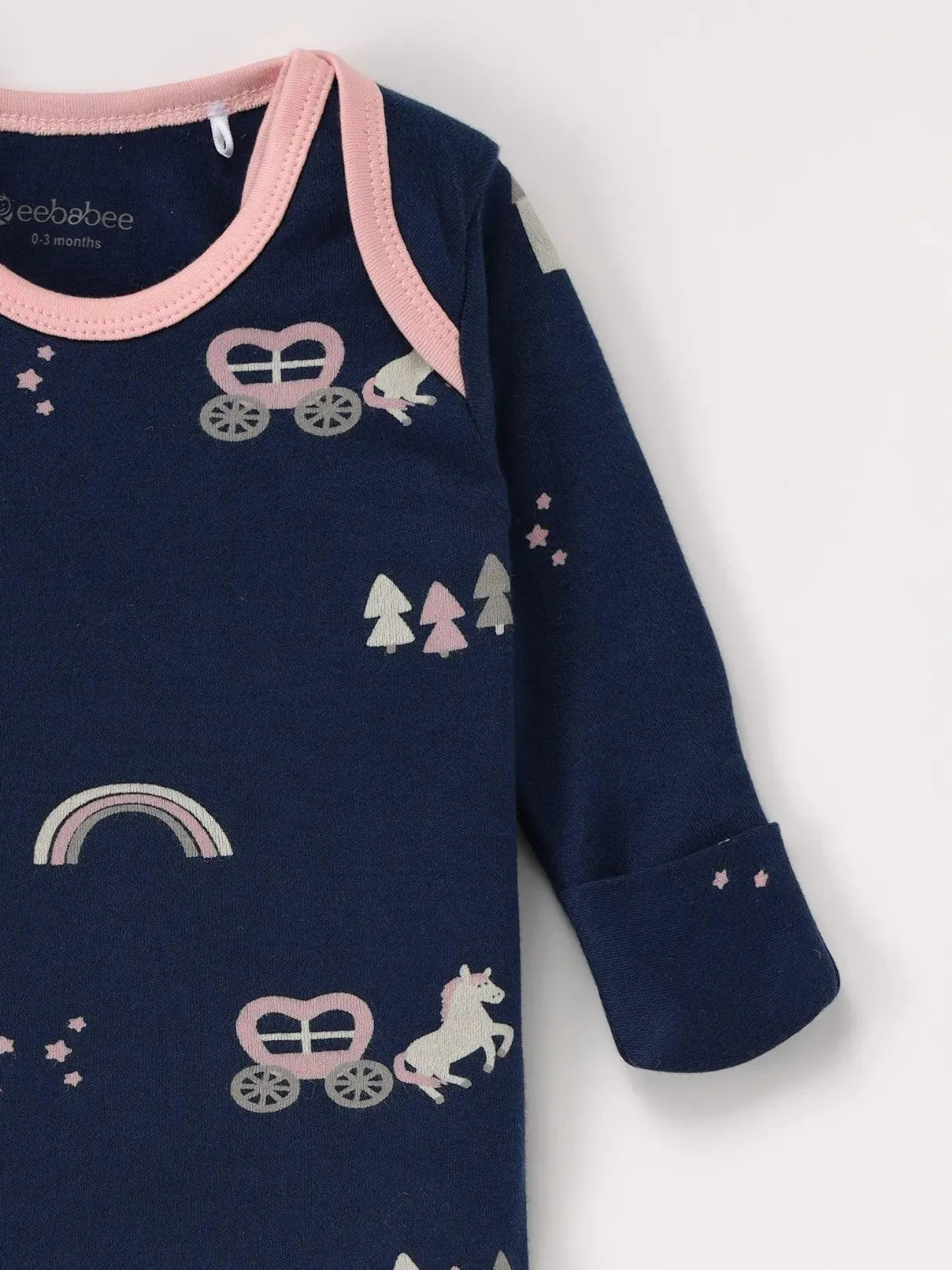 Full sleeve navy blue sleeping gown for baby girl