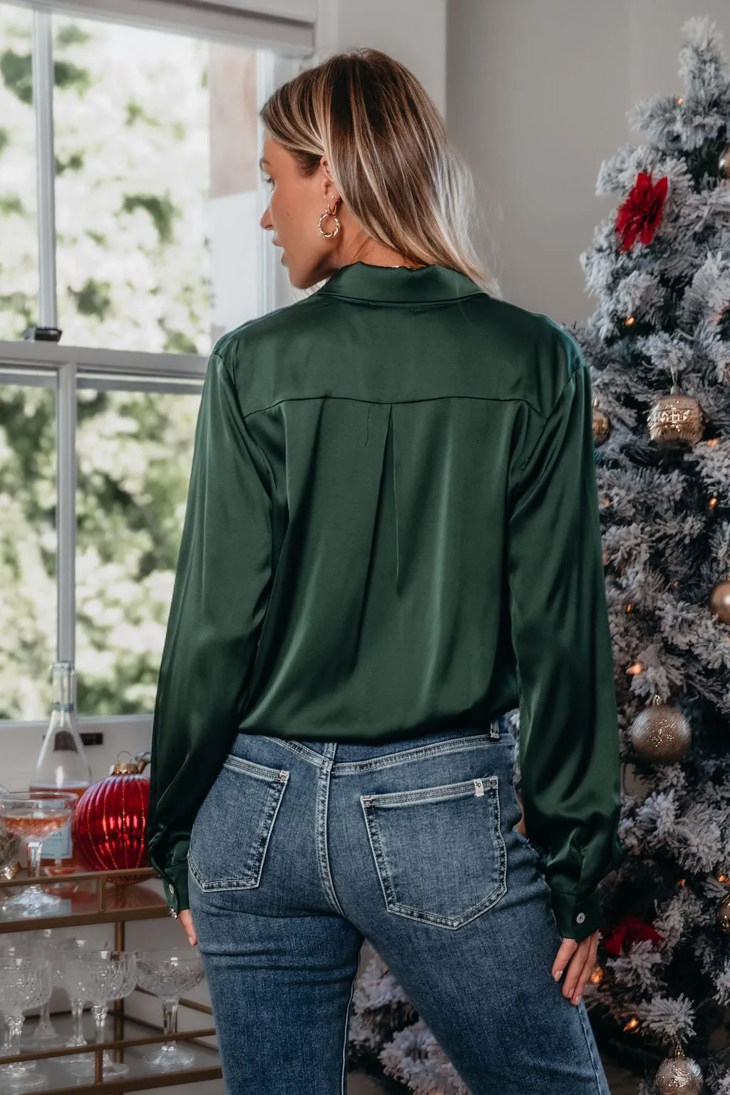 Green Satin Button Up Bodysuit - FINAL SALE