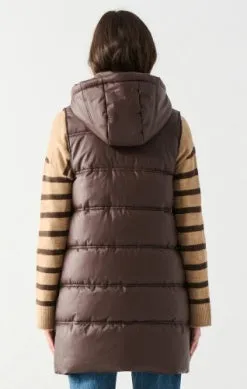 Hooded Faux Leather Puffer Vest (Dex)