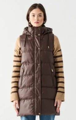 Hooded Faux Leather Puffer Vest (Dex)