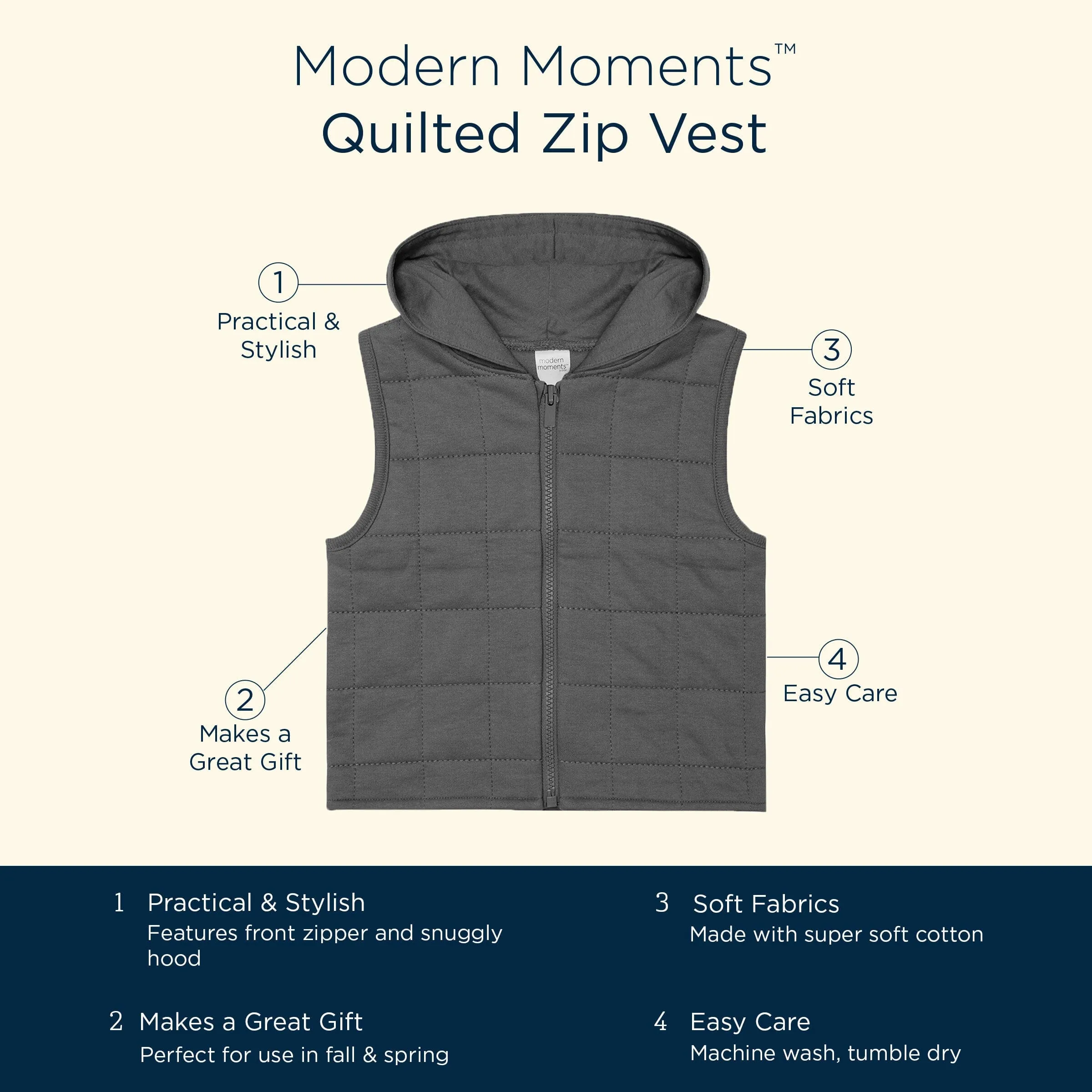 Infant & Toddler Boys Taupe Quilted Hooded Vest