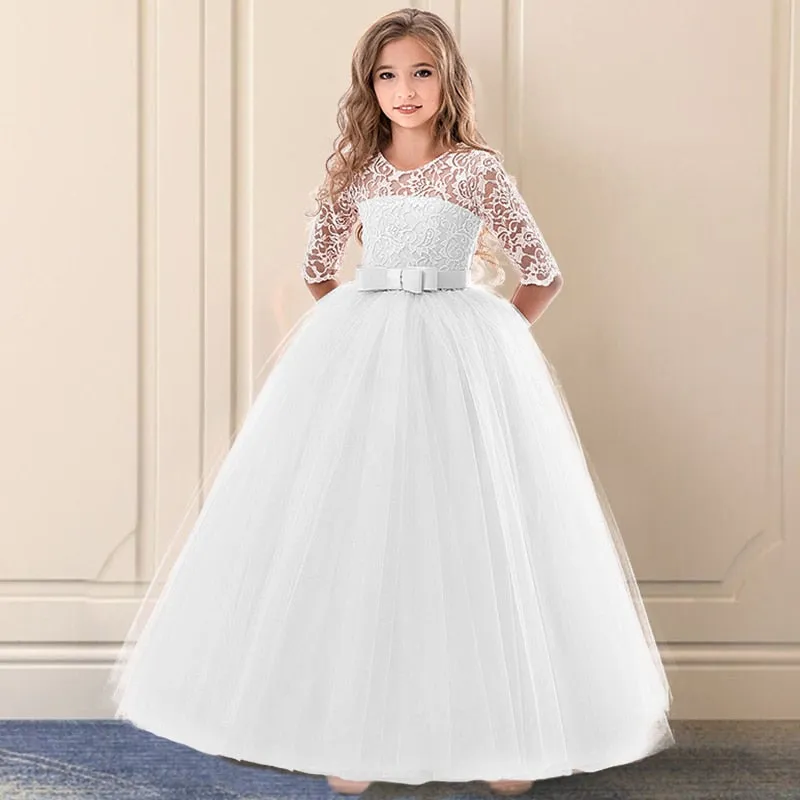 Kid Girls Elegant Flower Princess Long Gown Girls Evening Party Dress - KGD8332