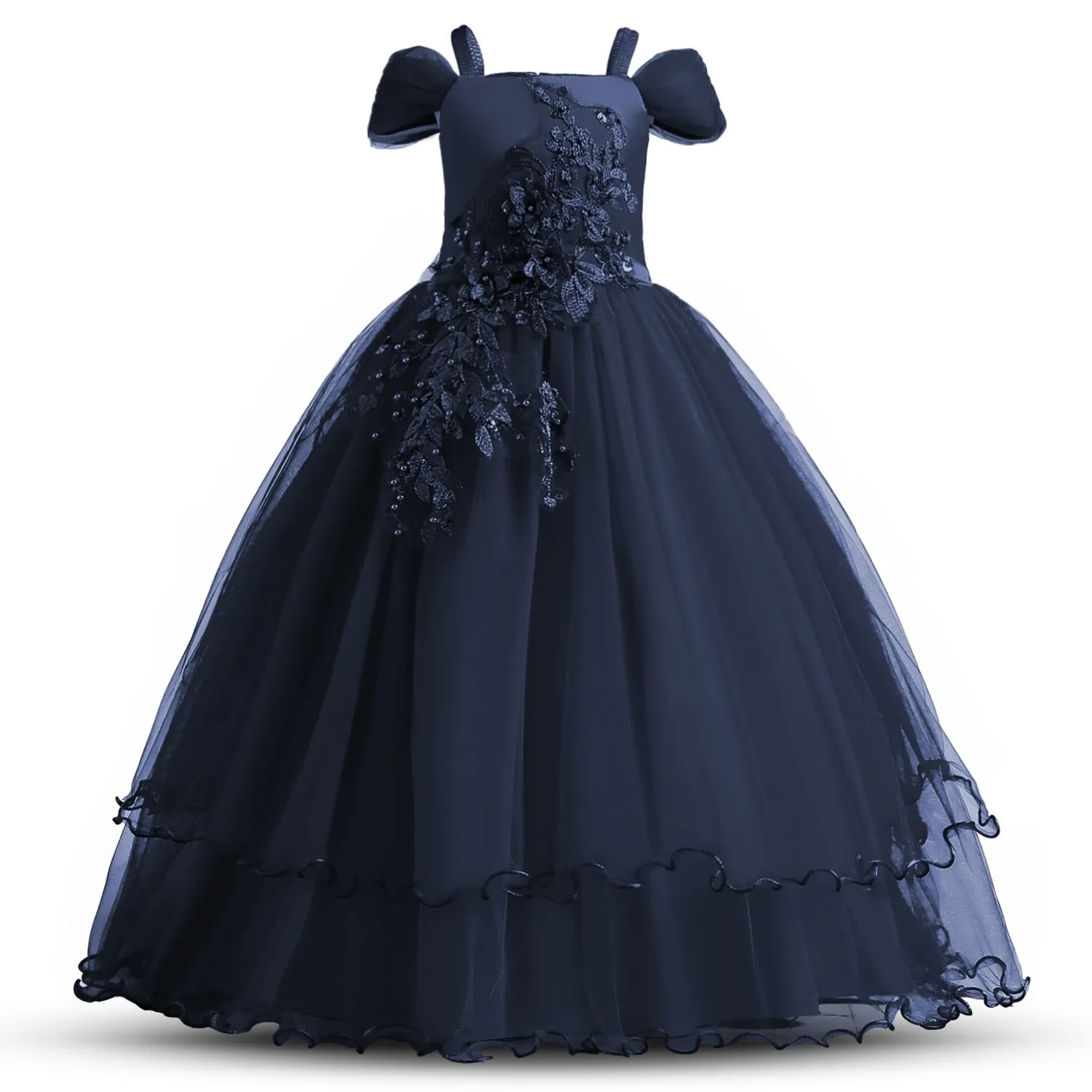 Kid Girls Elegant Flower Princess Long Gown Girls Evening Party Dress - KGD8332