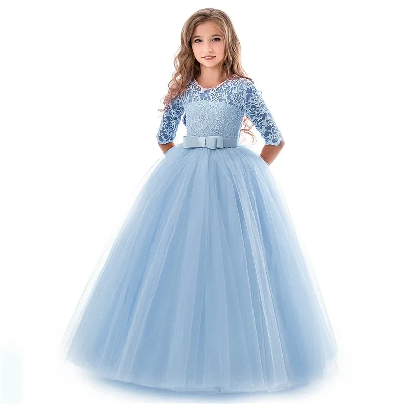 Kid Girls Elegant Flower Princess Long Gown Girls Evening Party Dress - KGD8332