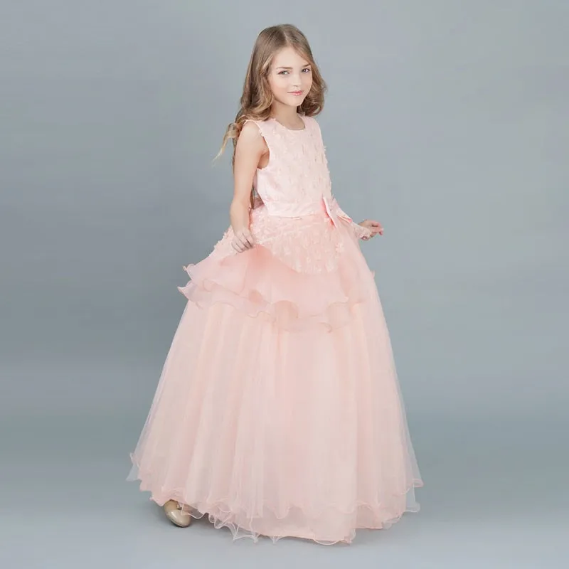 Kid Girls Elegant Flower Princess Long Gown Girls Evening Party Dress - KGD8332