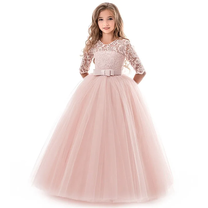 Kid Girls Elegant Flower Princess Long Gown Girls Evening Party Dress - KGD8332