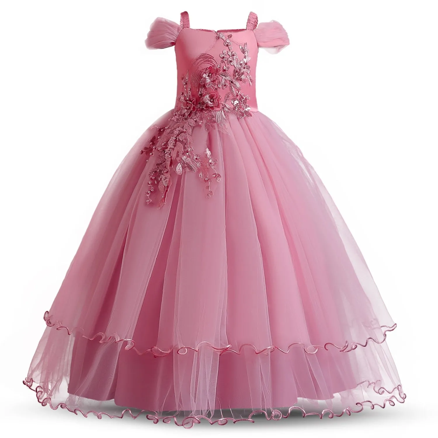 Kid Girls Elegant Flower Princess Long Gown Girls Evening Party Dress - KGD8332