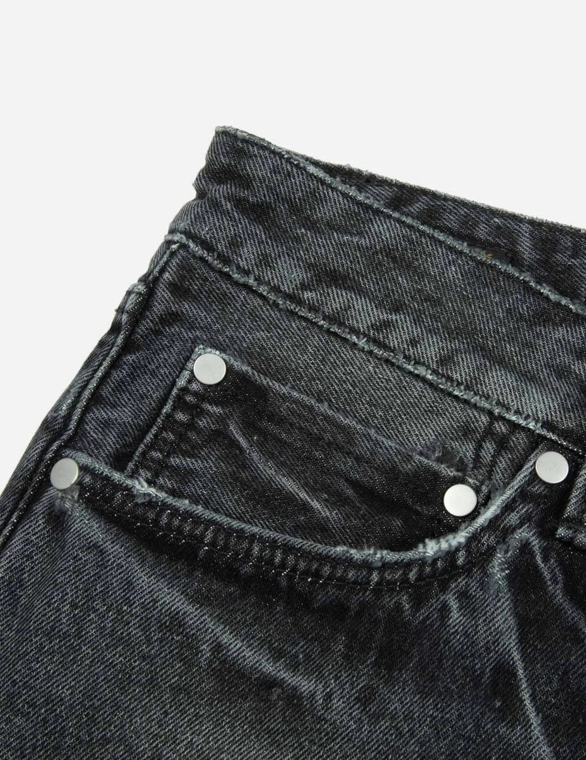 Leather Inlay and Seagull Pockets Baggy Fit Jeans