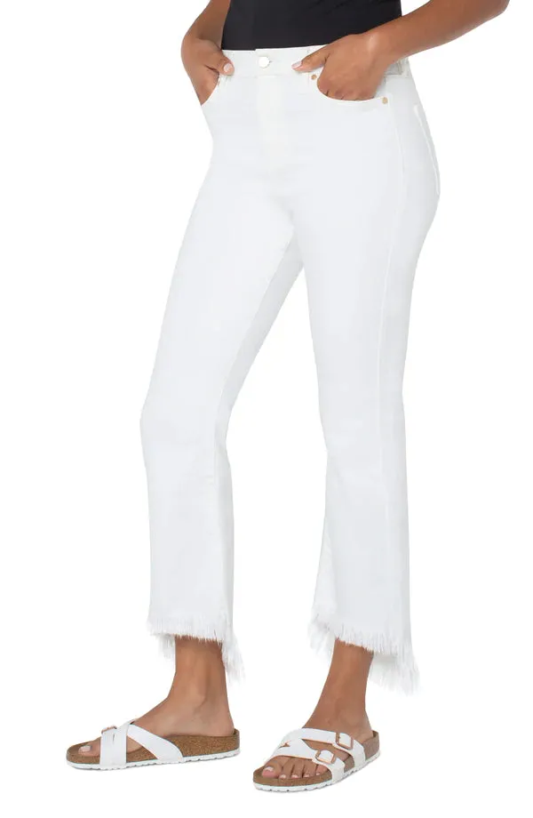 Liverpool Hannah Crop Flare Hi Low Fray Hem Bone White