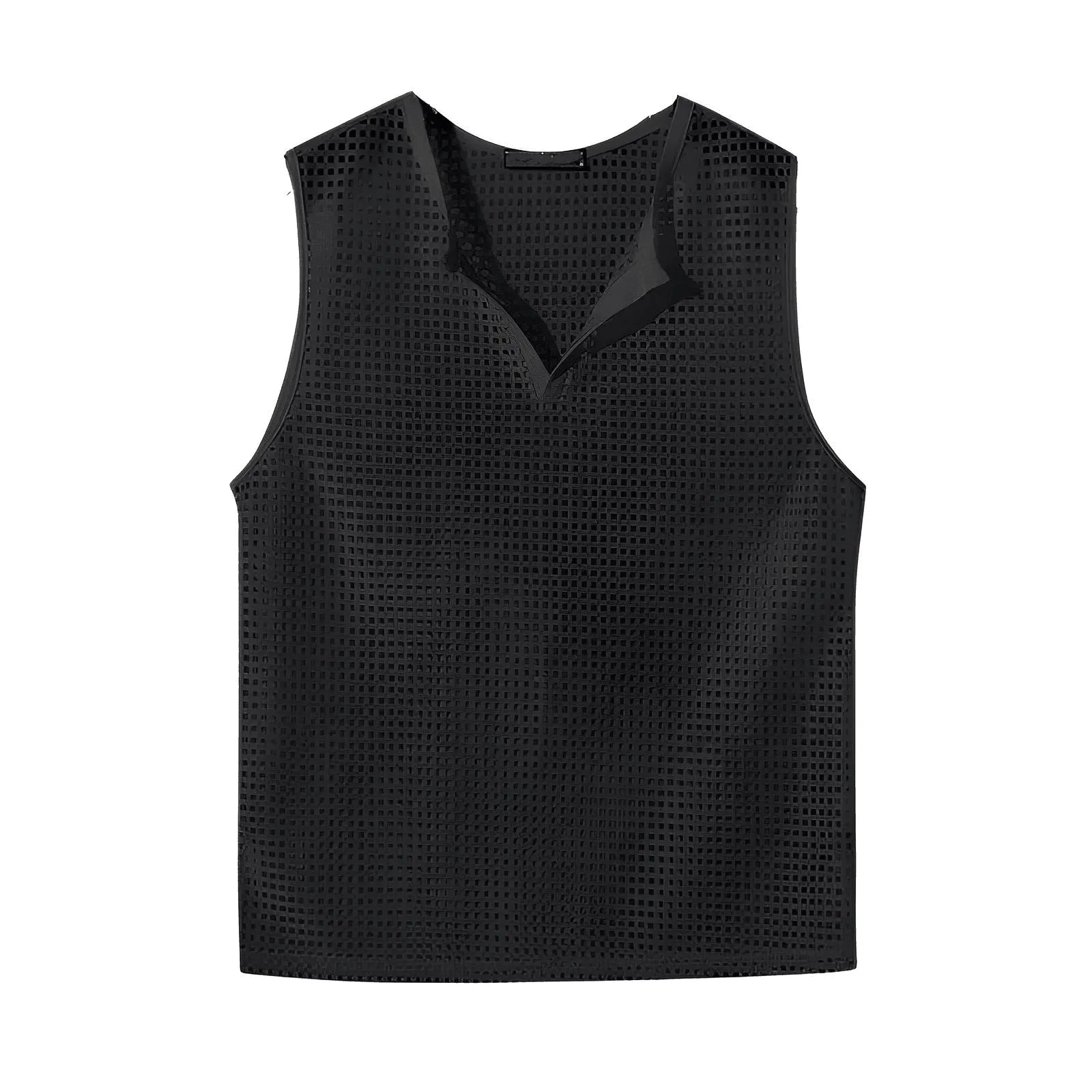 Men's Mesh Hollow Out Solid V Neck Tank Top