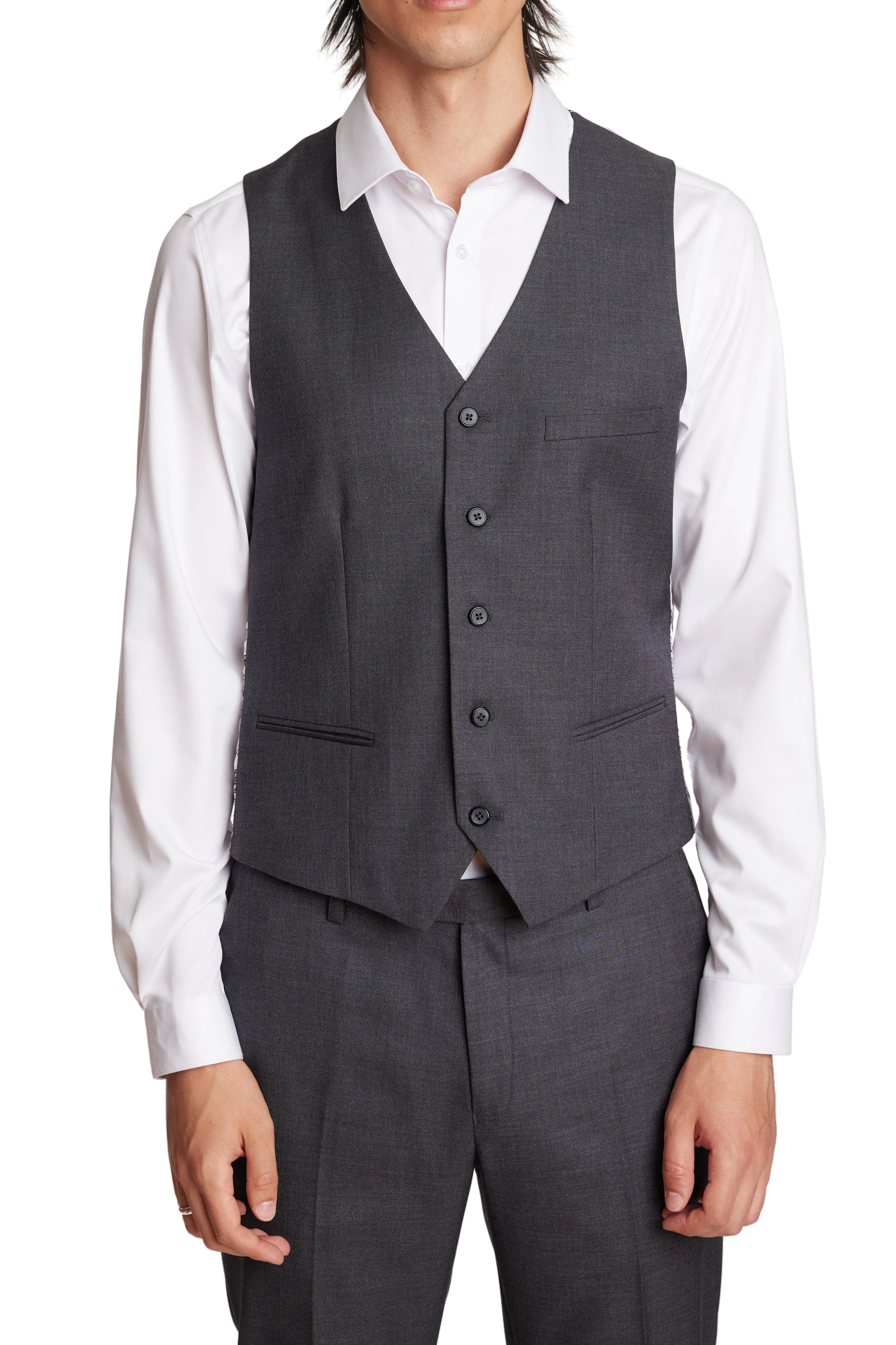 Modern Fit - Eaton 5 Button Vest - Charcoal Shark