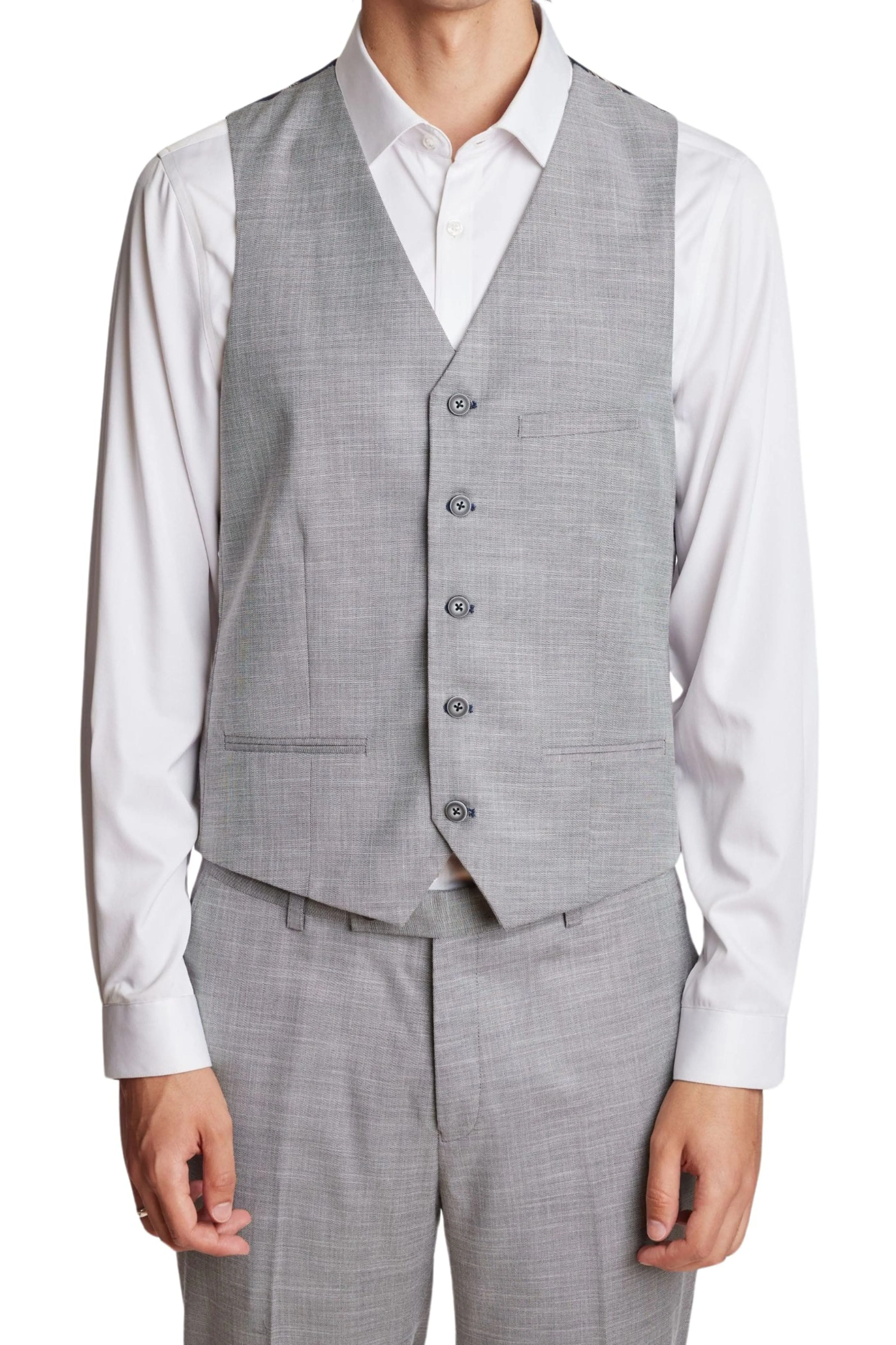 Modern Fit - Eaton 5 Button Vest - Light Grey Shark