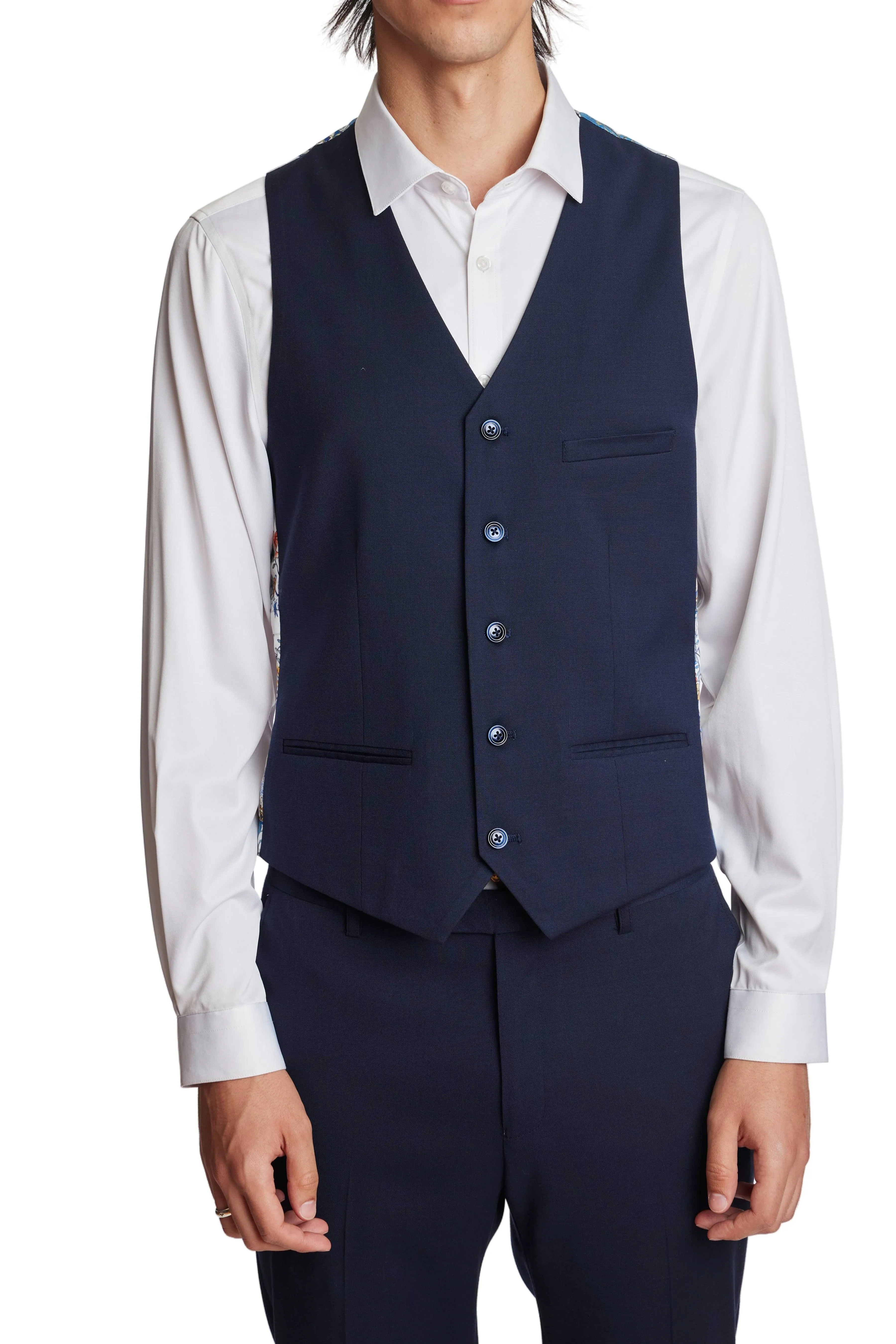 Modern Fit - Eaton 5 Button Vest - Naval Blue