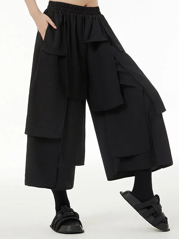 Ninth Pants Wide Leg Solid Color Split-Joint Casual Pants Bottoms