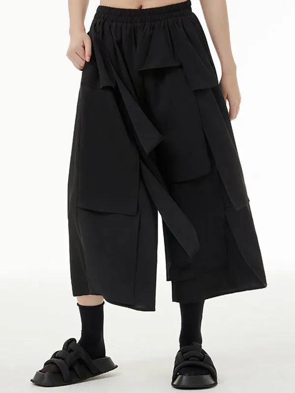 Ninth Pants Wide Leg Solid Color Split-Joint Casual Pants Bottoms