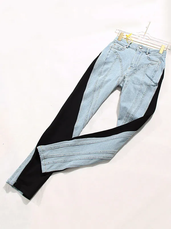 Original Stylish Contrast Color Split-Joint Jean Pants