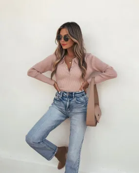 Pink Ribbed Button Up Top