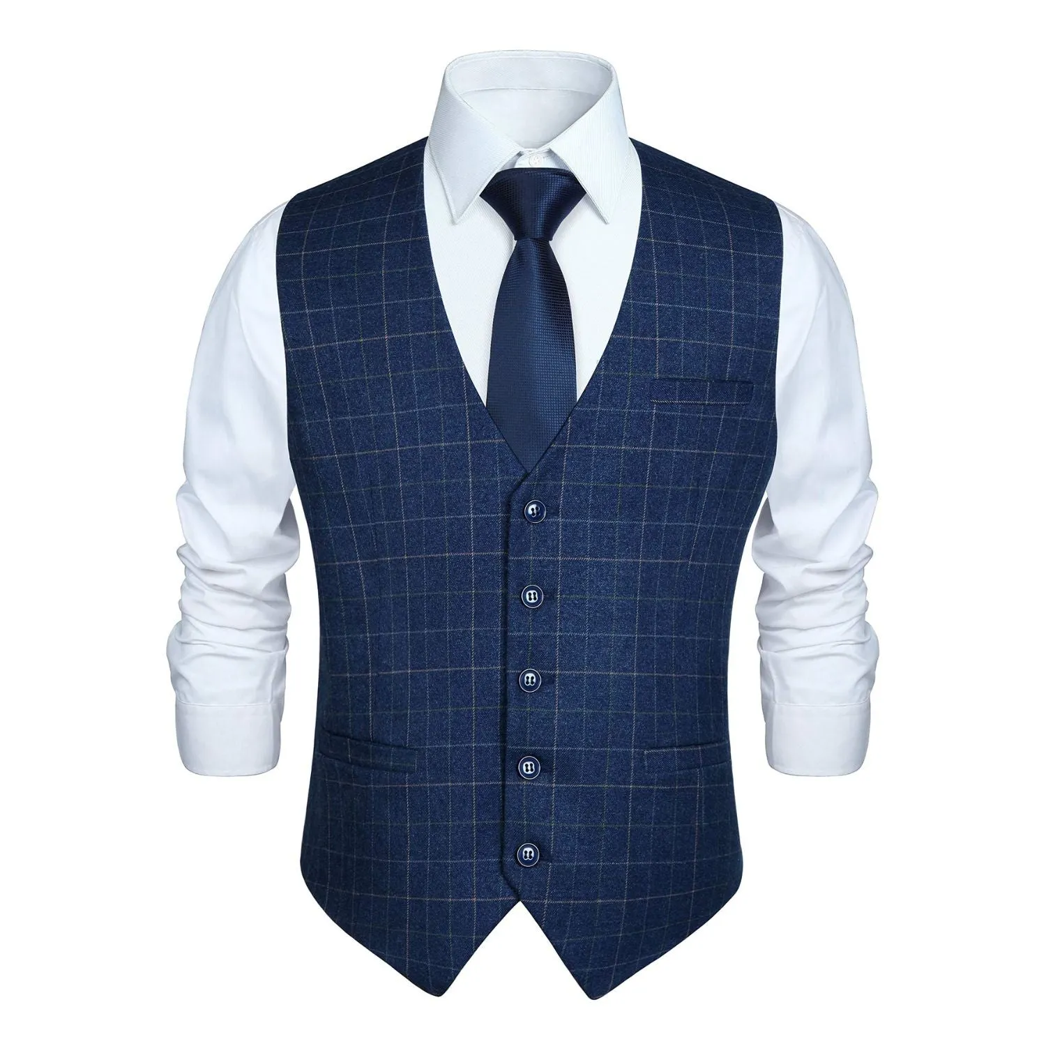 Plaid Slim Suit Vest - A-BLUE