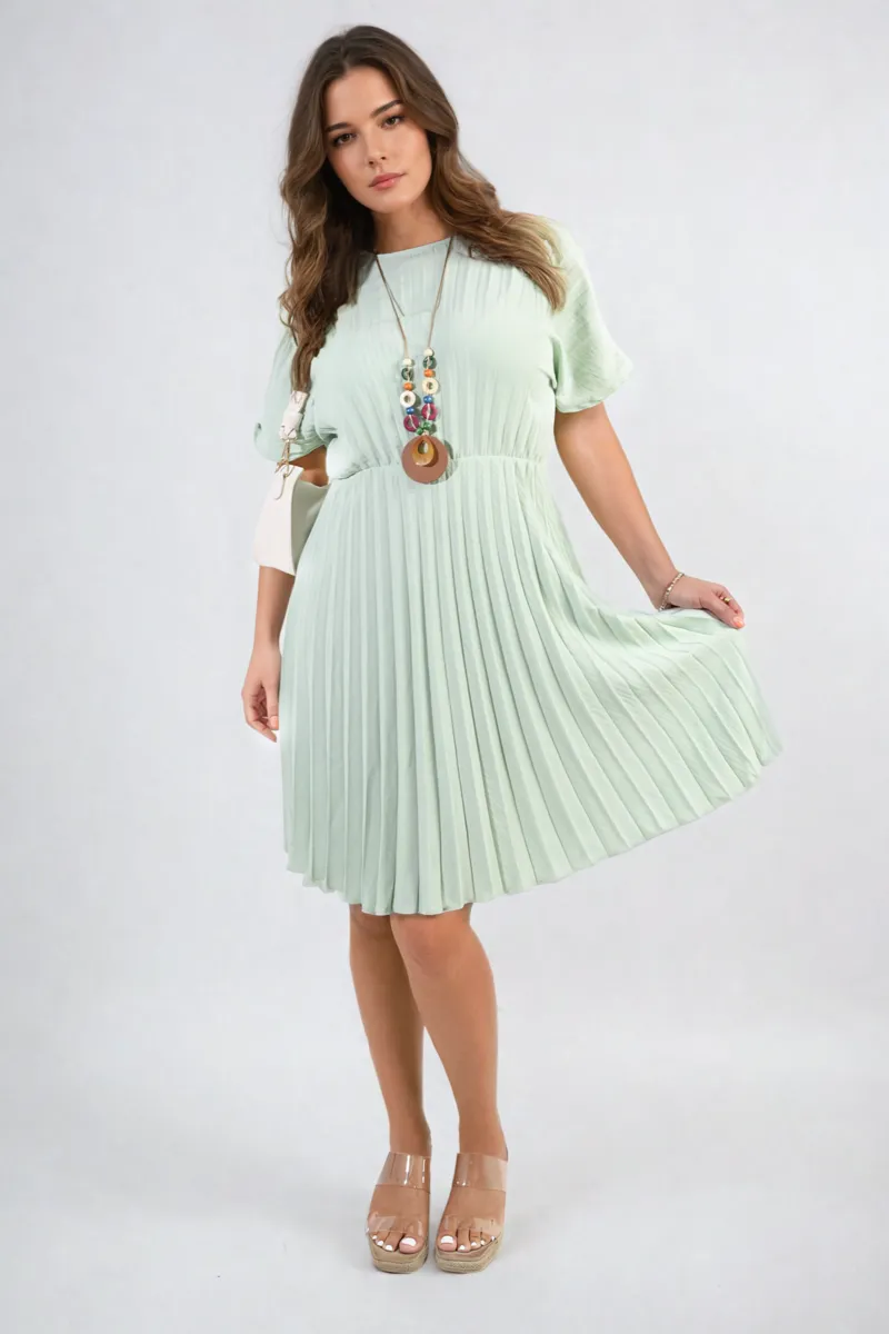 Short Sleeve Pleated Midi Dress